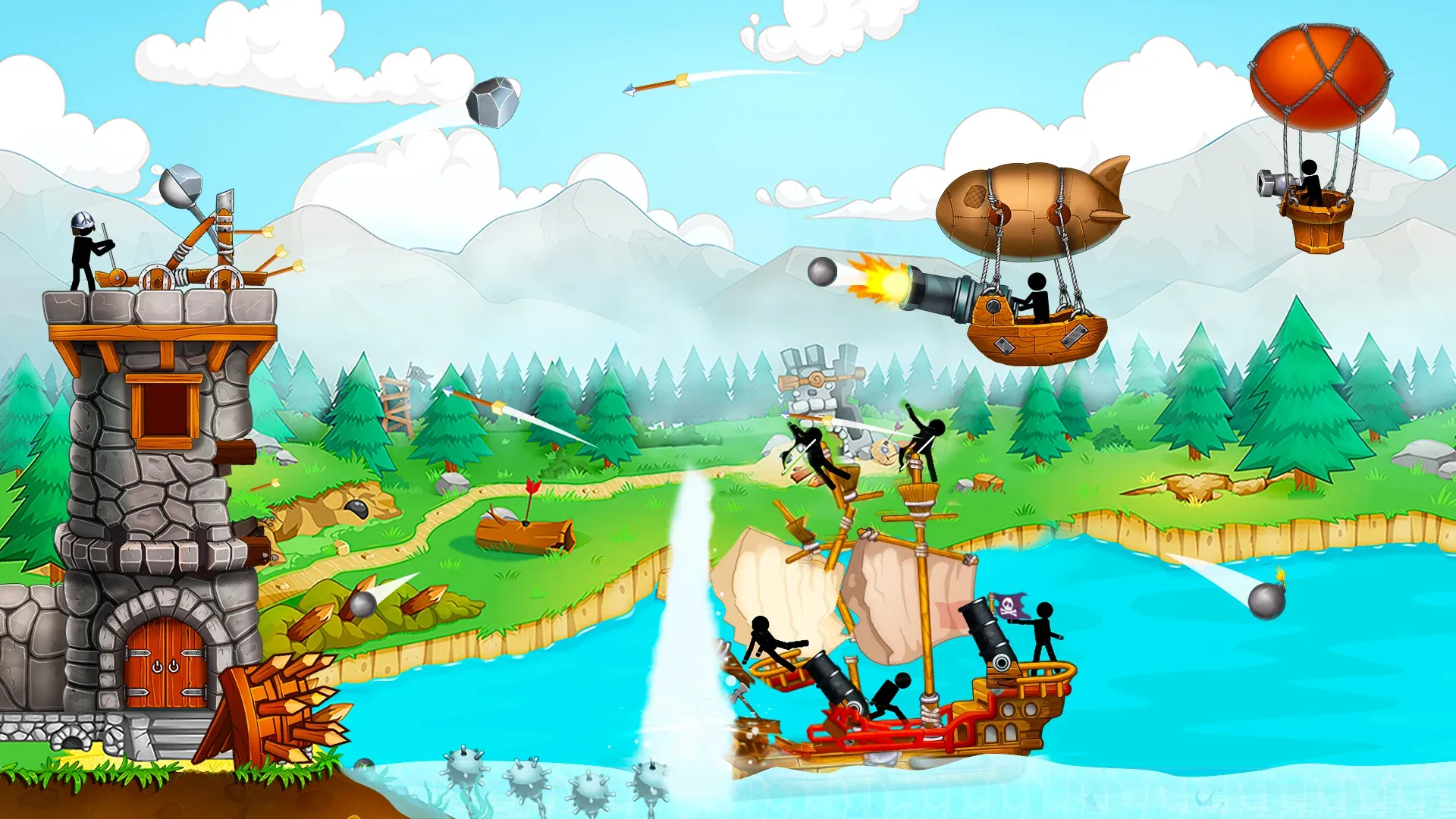 Катапульта: Стикмены Пираты v1.9.0 APK Мод (Много денег) Screenshot 1