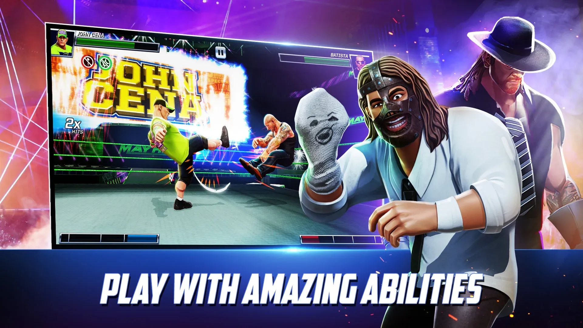 WWE Mayhem v1.81.127 APK Мод (Меню, Один удар, Режим бога, Деньги) Screenshot 3 WWE Mayhem v1.81.127 APK Мод (Меню, Один удар, Режим бога, Деньги) Screenshot 3