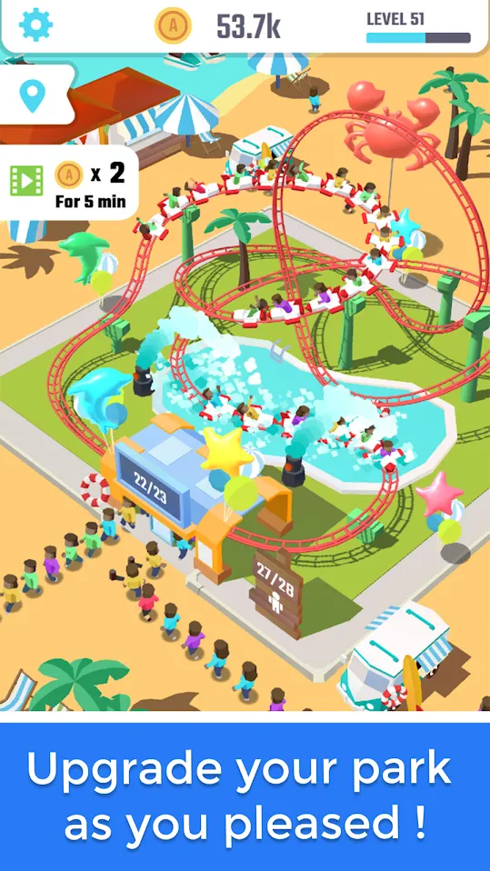 Idle Roller Coaster [мод: много денег] Screenshot 2