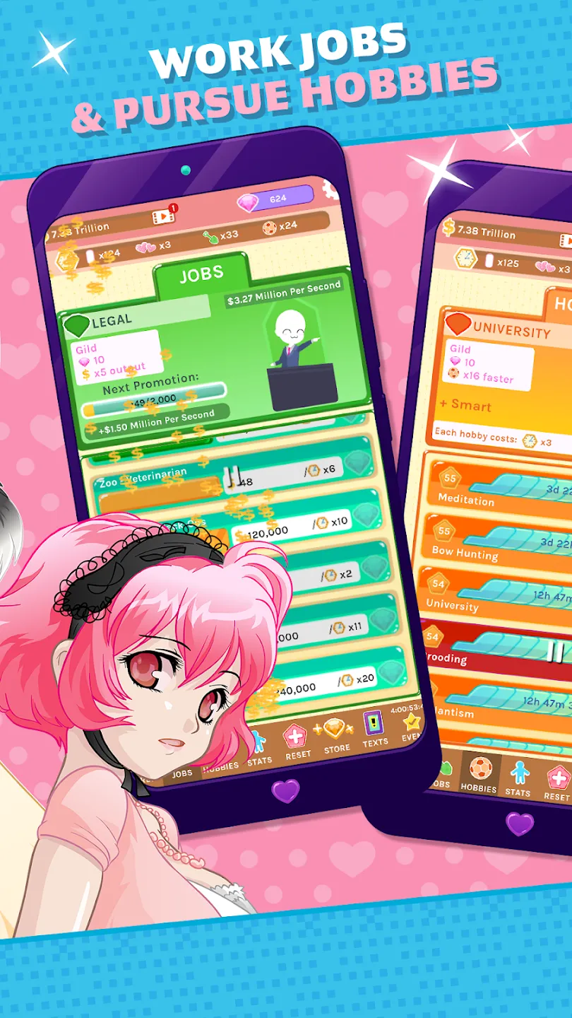 Crush Crush - Idle Dating Sim v0.445 APK Мод (Много бриллиантов) Screenshot 3